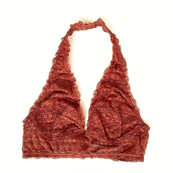 Victoria's Secret Lace Bralette Halter Long Line Size S Rust Color - Picture 1 of 7